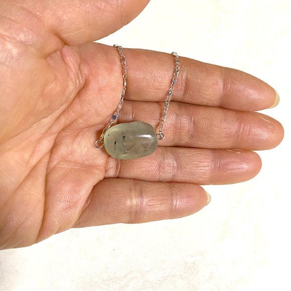 2/$20, Light Green Prehnite Necklace, Genuine Tumbled Gemstone Bar Pendant - Picture 10 of 10